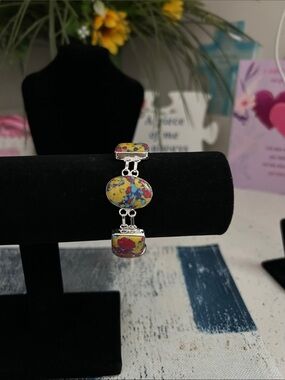 Sterling Silver Mosaic Jasper Gemstone Link Bracelet